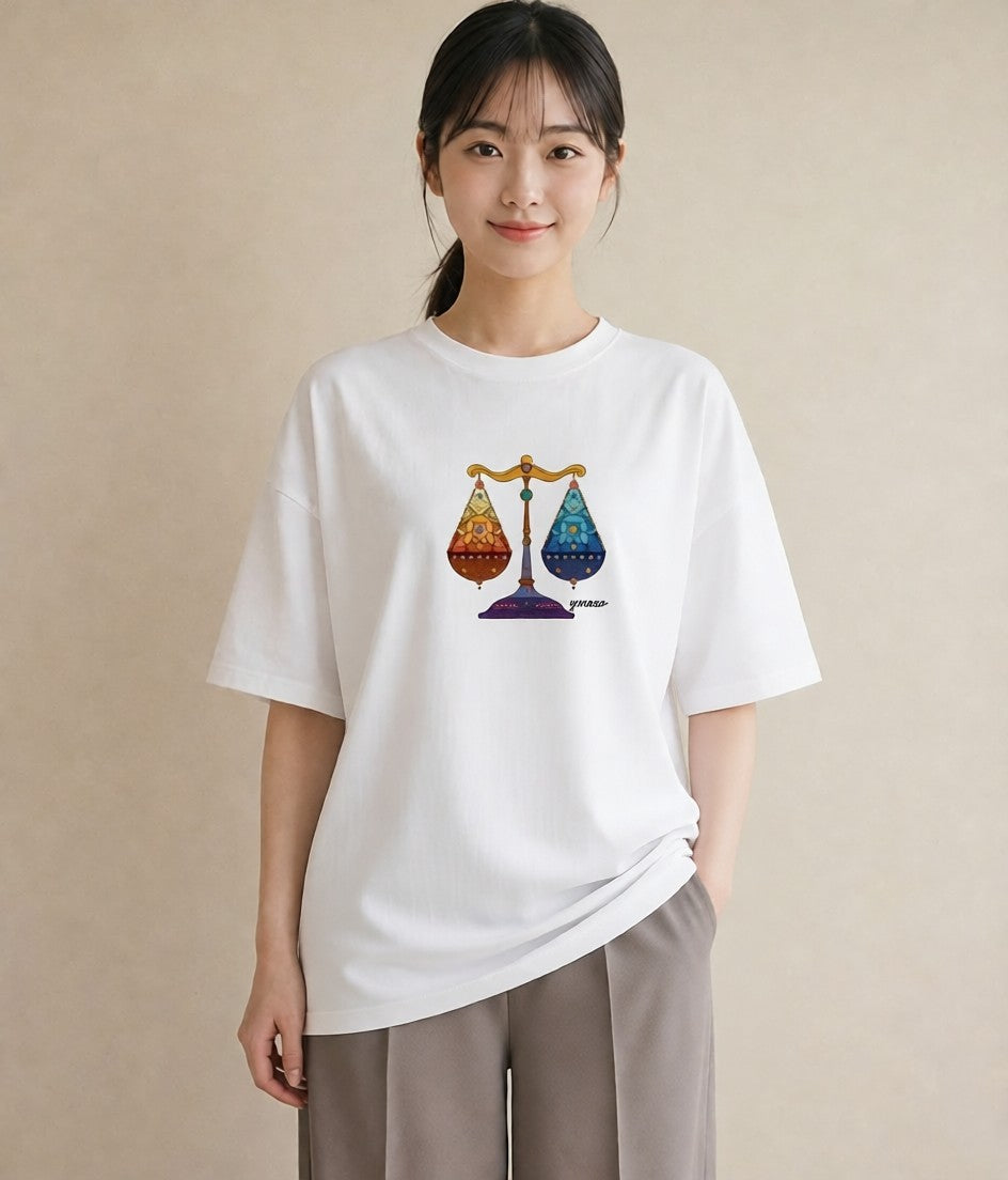 デザインTシャツ レディース 天秤座 星空 宇宙 イラスト 上品 週末コーデ 敬老の日 白T