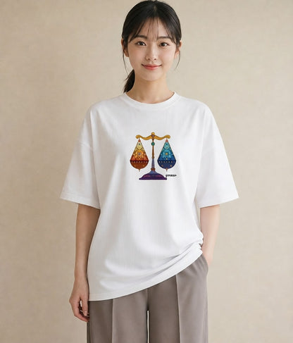 デザインTシャツ レディース 天秤座 星空 宇宙 イラスト 上品 週末コーデ 敬老の日 白T