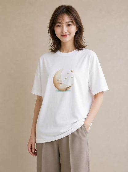 グラフィックTシャツ レディース 月 星空 宇宙 イラスト ヴィンテージ風 部屋着 女性向けギフト 白T