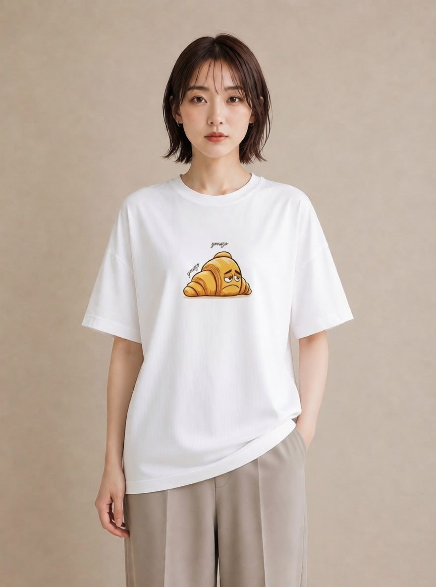 デザインTシャツ レディース クロワッサン 食べ物 フード イラスト きれいめ 旅行用 海 白T