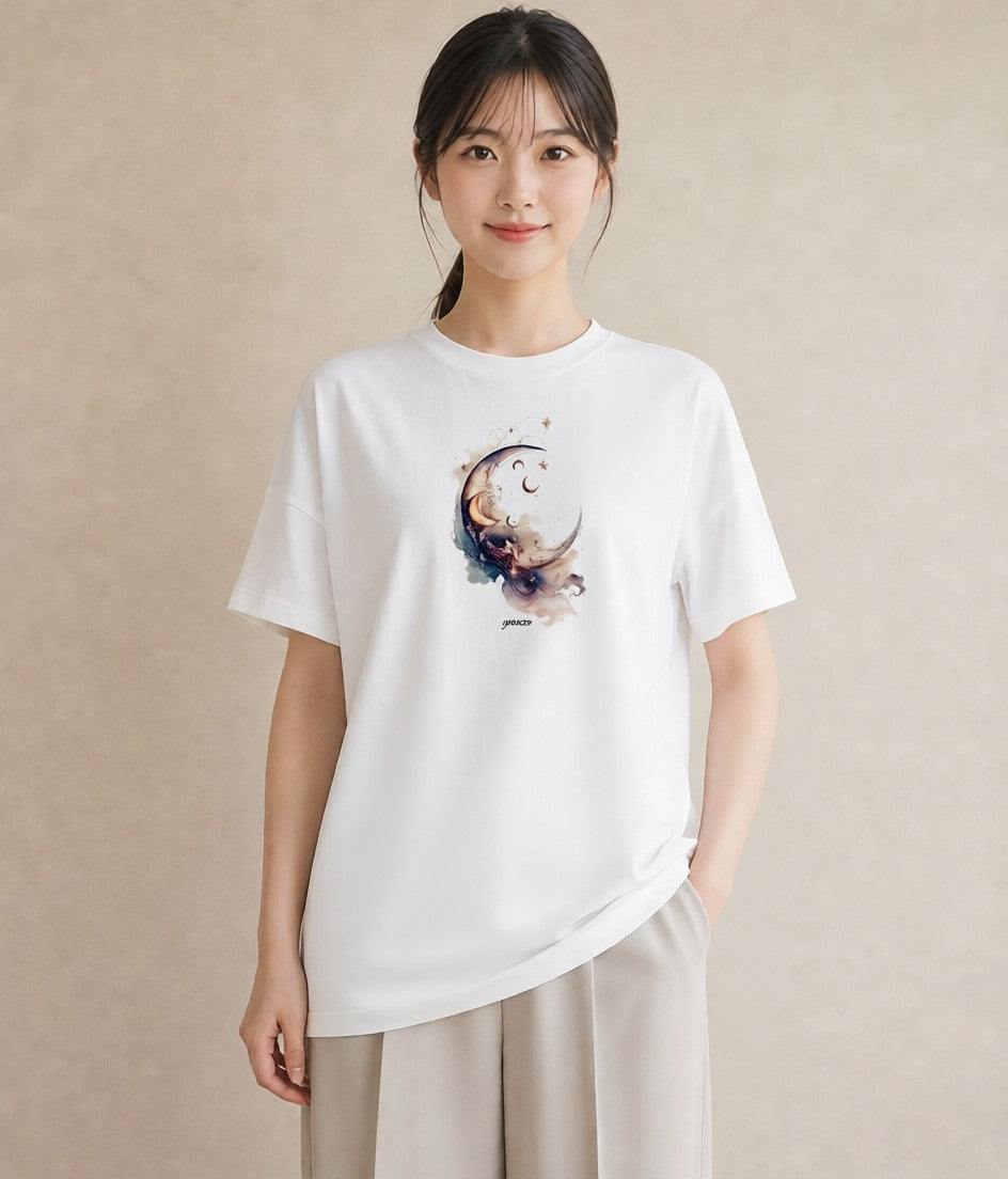 半袖Tシャツ レディース 山羊座 星空 宇宙 イラスト お洒落 カフェ服 クリスマス 白T