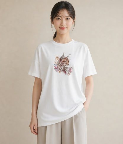 半袖Tシャツ レディース ソマリ 猫 ねこ イラスト カジュアルコーデ 買い物 白T
