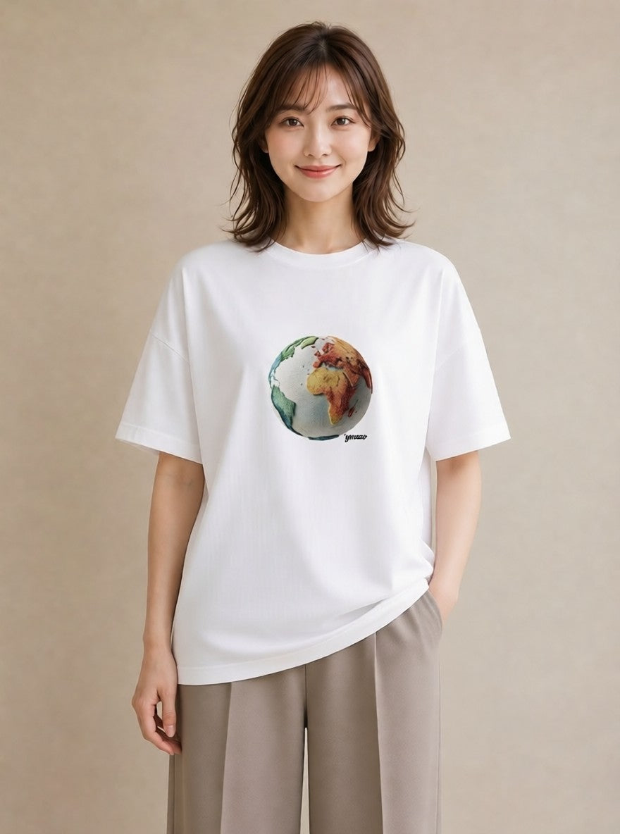 半袖Tシャツ レディース 地球 星空 宇宙 イラスト 北欧風 誕生日プレゼント 綿100 白T