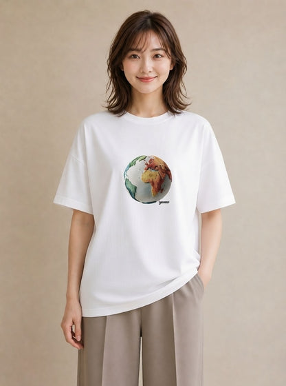 半袖Tシャツ レディース 地球 星空 宇宙 イラスト 北欧風 誕生日プレゼント 綿100 白T