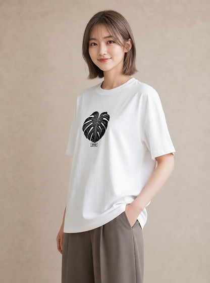 Tシャツ レディース モンステラ 植物 ボタニカル イラスト ラフカジュアル 友達ギフト 部屋着 白T