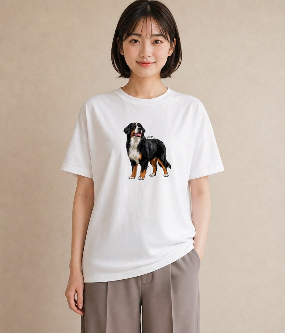 グラフィックTシャツ レディース バーニーズマウンテンドッグ 犬 いぬ イラスト ペアコーデ 秋コーデ 白T