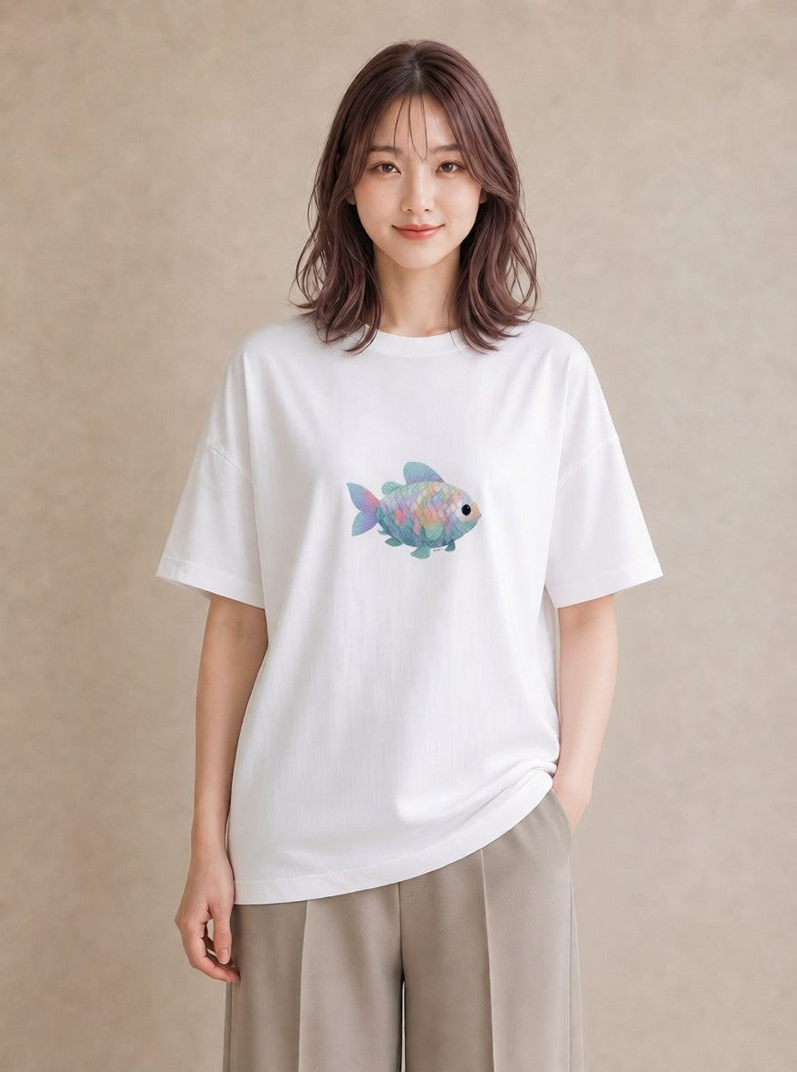 半袖Tシャツ レディース 出目金 ペット 動物 イラスト ボタニカル クリスマス 旅行 白T