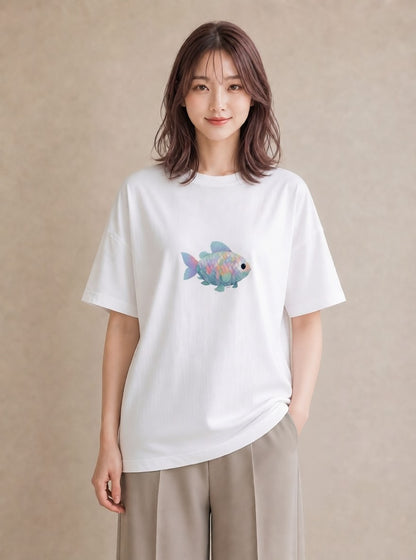 半袖Tシャツ レディース 出目金 ペット 動物 イラスト ボタニカル クリスマス 旅行 白T