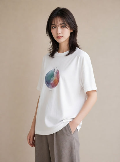デザインTシャツ レディース 虹 星空 宇宙 イラスト ユニーク ルームウェア ギフト 白T