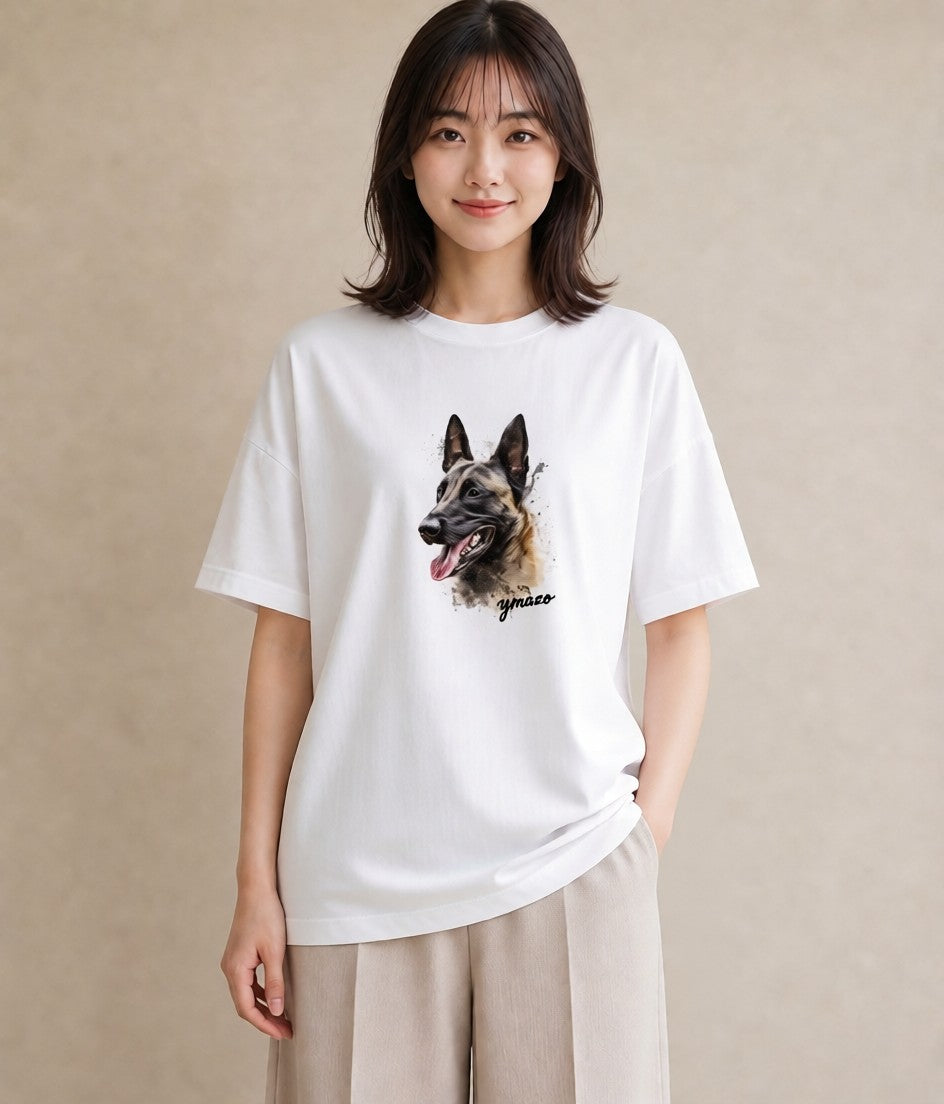 デザインTシャツ レディース ジャーマンシェパード 犬 いぬ イラスト お洒落 ペアコーデ 秋コーデ 白T