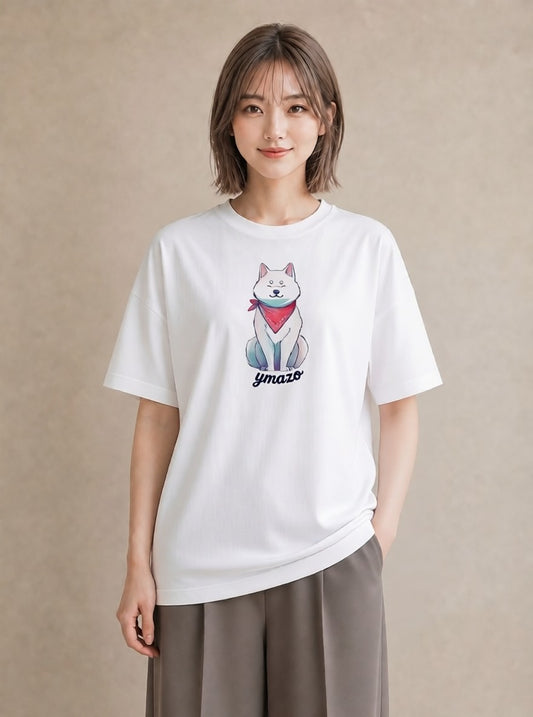 Tシャツ レディース わんこ 犬 いぬ イラスト ゆるコーデ 社会人 女性 白T