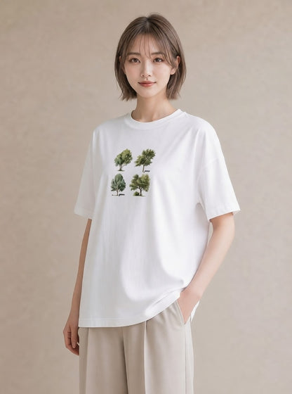グラフィックTシャツ レディース 森 植物 ボタニカル イラスト ガーリー 送別ギフト 通勤 白T