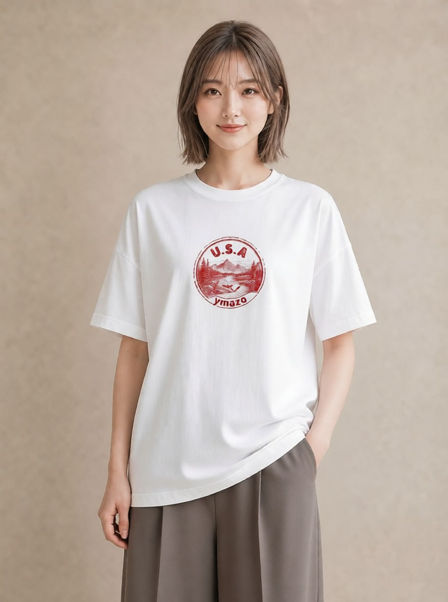 グラフィックTシャツ レディース 旅 トラベル スタンプ イラスト 韓国風 カジュアルコーデ 買い物 白T