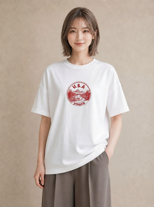 グラフィックTシャツ レディース 旅 トラベル スタンプ イラスト 韓国風 カジュアルコーデ 買い物 白T