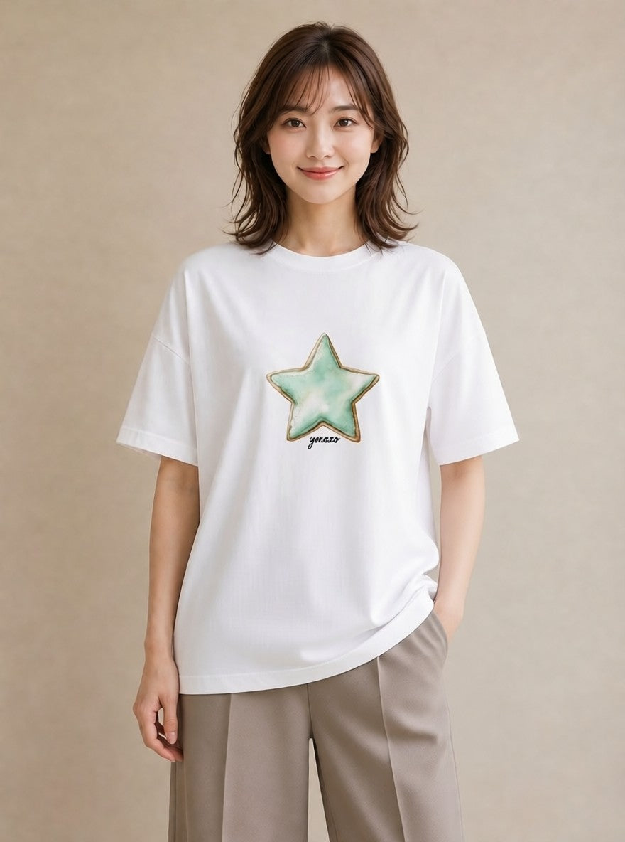 デザインTシャツ レディース 流れ星 星空 宇宙 イラスト 北欧風 社会人 女性 白T