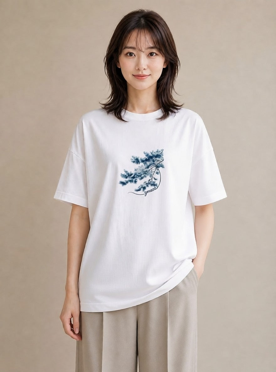 デザインTシャツ レディース 松ぼっくり 植物 ボタニカル イラスト フェミニン 部屋着 女性向けギフト 白T