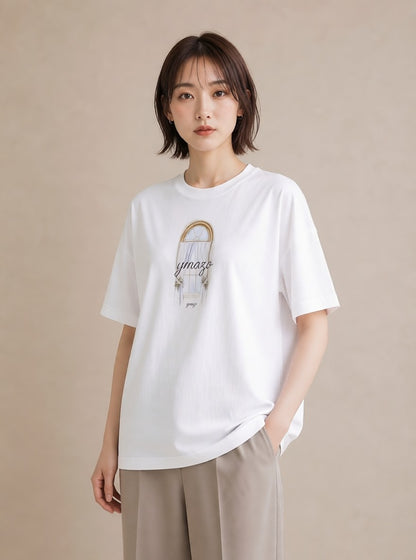 プリントTシャツ レディース 窓辺の雨 雨の日 窓 ナチュラル アンティーク イラスト 抜け感 友達ギフト 部屋着 白T
