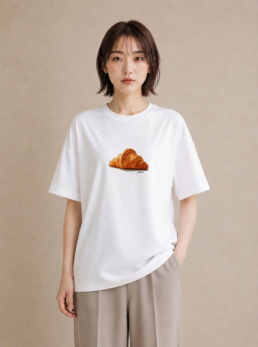 半袖Tシャツ レディース パン ベーカリー レトロ イラスト ミニマル デイリーウェア 休日 白T