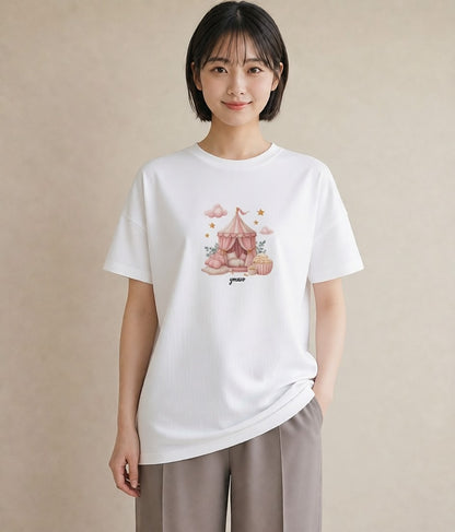 半袖Tシャツ レディース ポップコーン 食べ物 フード イラスト 旅行コーデ 社会人 女性 白T