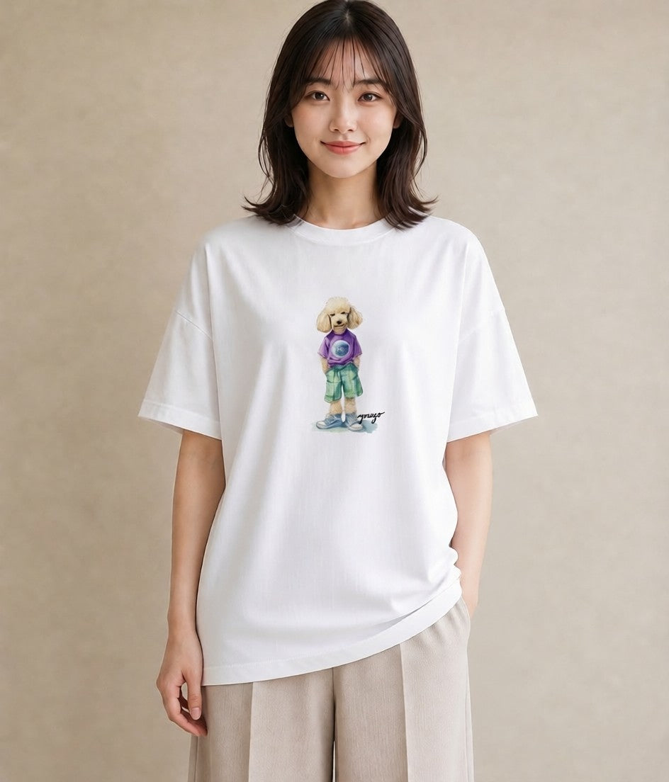 デザインTシャツ レディース トイプードル プードル 犬 いぬ イラスト モード 旅行 母娘コーデ 白T