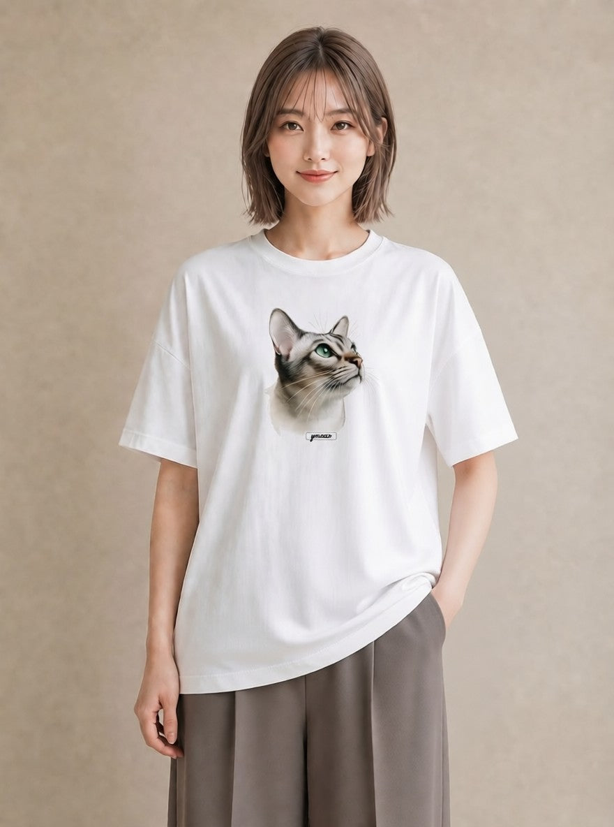 デザインTシャツ レディース 白猫 猫 ねこ イラスト アート風 敬老の日 ホワイトデー 白T