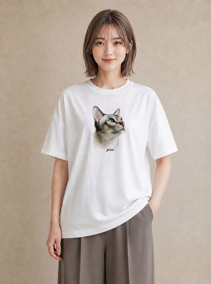 デザインTシャツ レディース 白猫 猫 ねこ イラスト アート風 敬老の日 ホワイトデー 白T