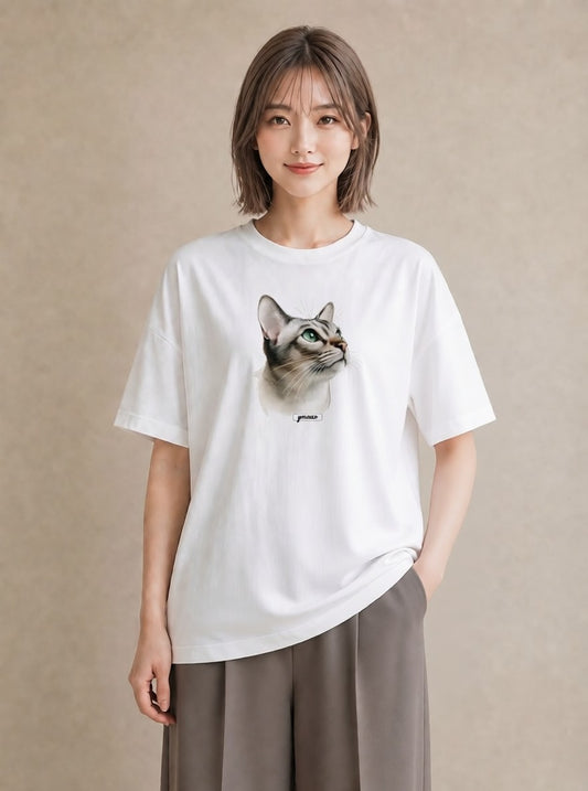 デザインTシャツ レディース 白猫 猫 ねこ イラスト アート風 敬老の日 ホワイトデー 白T