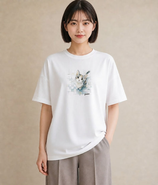 半袖Tシャツ レディース サバトラ 猫 ねこ イラスト ナチュラル ギフト 母の日 白T