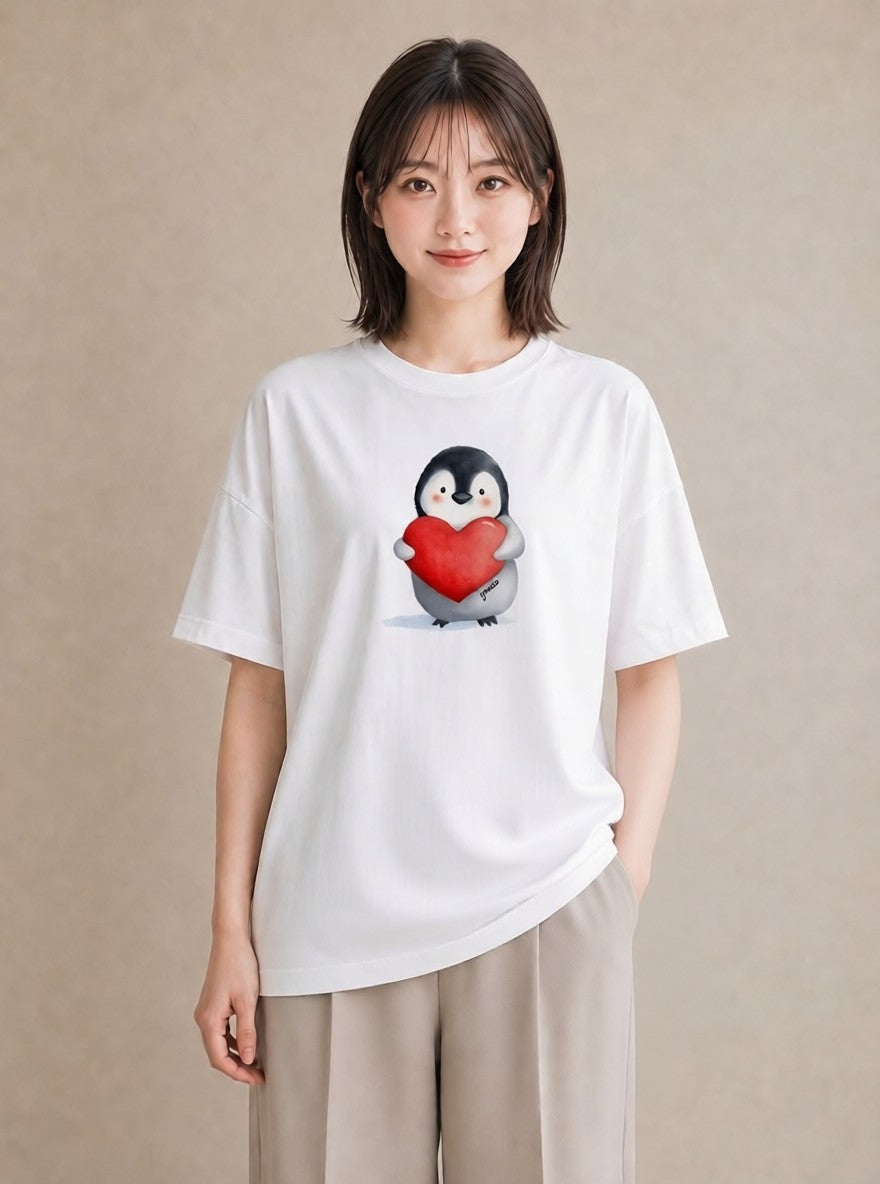 半袖Tシャツ レディース コウテイペンギン 動物 アニマル イラスト ニュアンス ギフト 母の日 白T