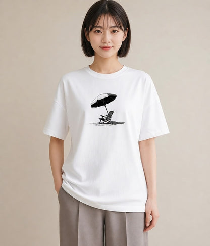 プリントTシャツ レディース 傘 水たまり 雨 ナチュラル アンティーク イラスト ゆるコーデ 女性 旅行用 白T