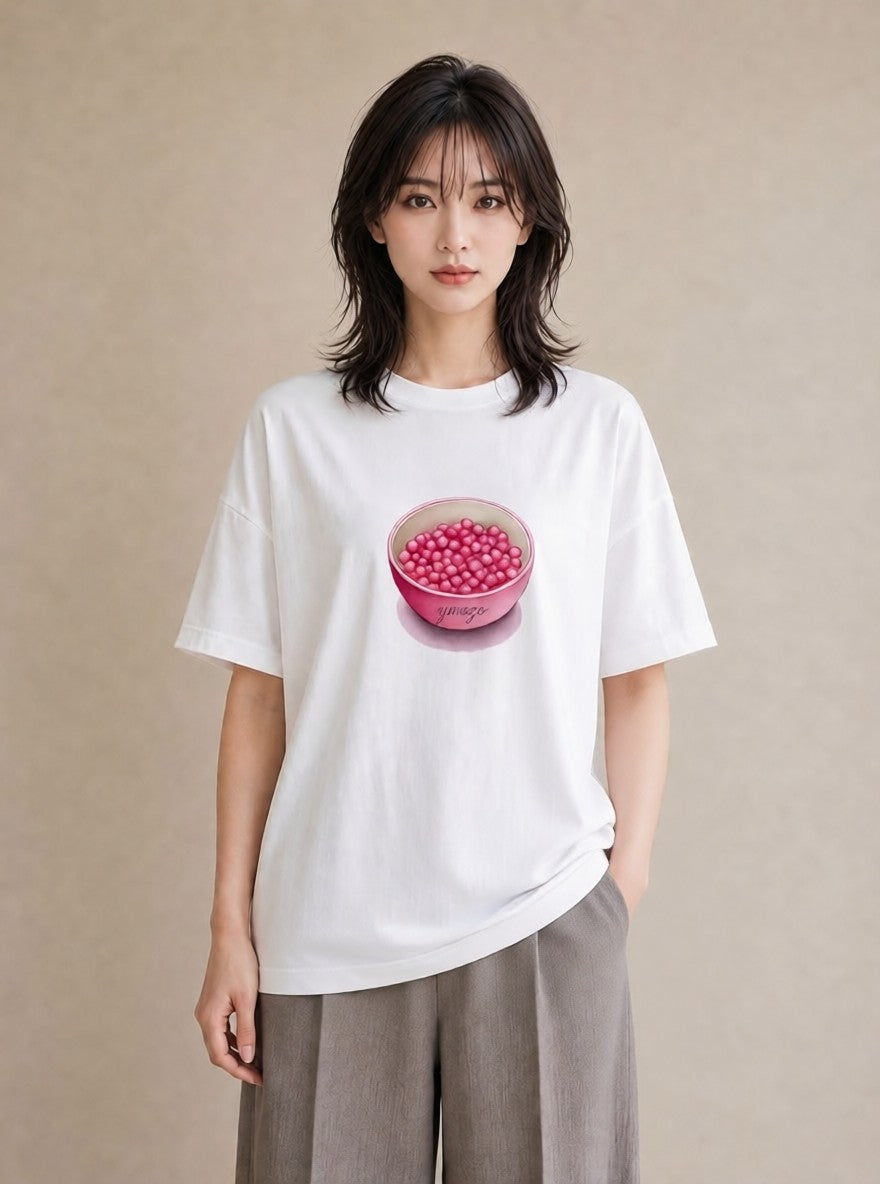 デザインTシャツ レディース パールピアス アクセサリー ナチュラル アンティーク イラスト 水彩風 デイリーウェア 休日 白T
