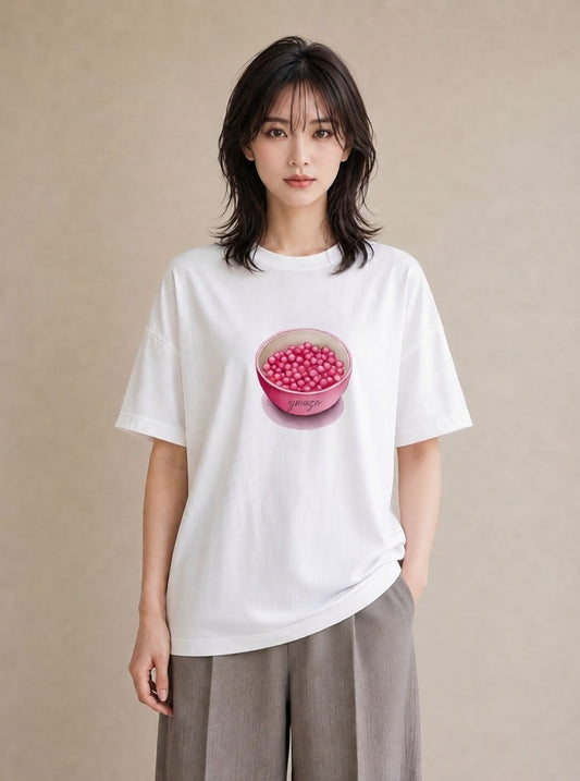 デザインTシャツ レディース パールピアス アクセサリー ナチュラル アンティーク イラスト 水彩風 デイリーウェア 休日 白T