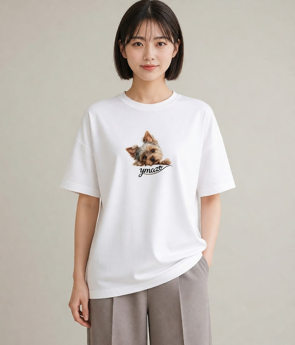 Tシャツ レディース ヨークシャーテリア 犬 いぬ イラスト 韓国風 ラフ レイヤード 白T