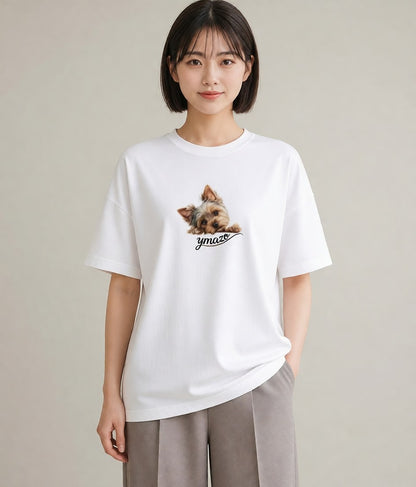 Tシャツ レディース ヨークシャーテリア 犬 いぬ イラスト 韓国風 ラフ レイヤード 白T