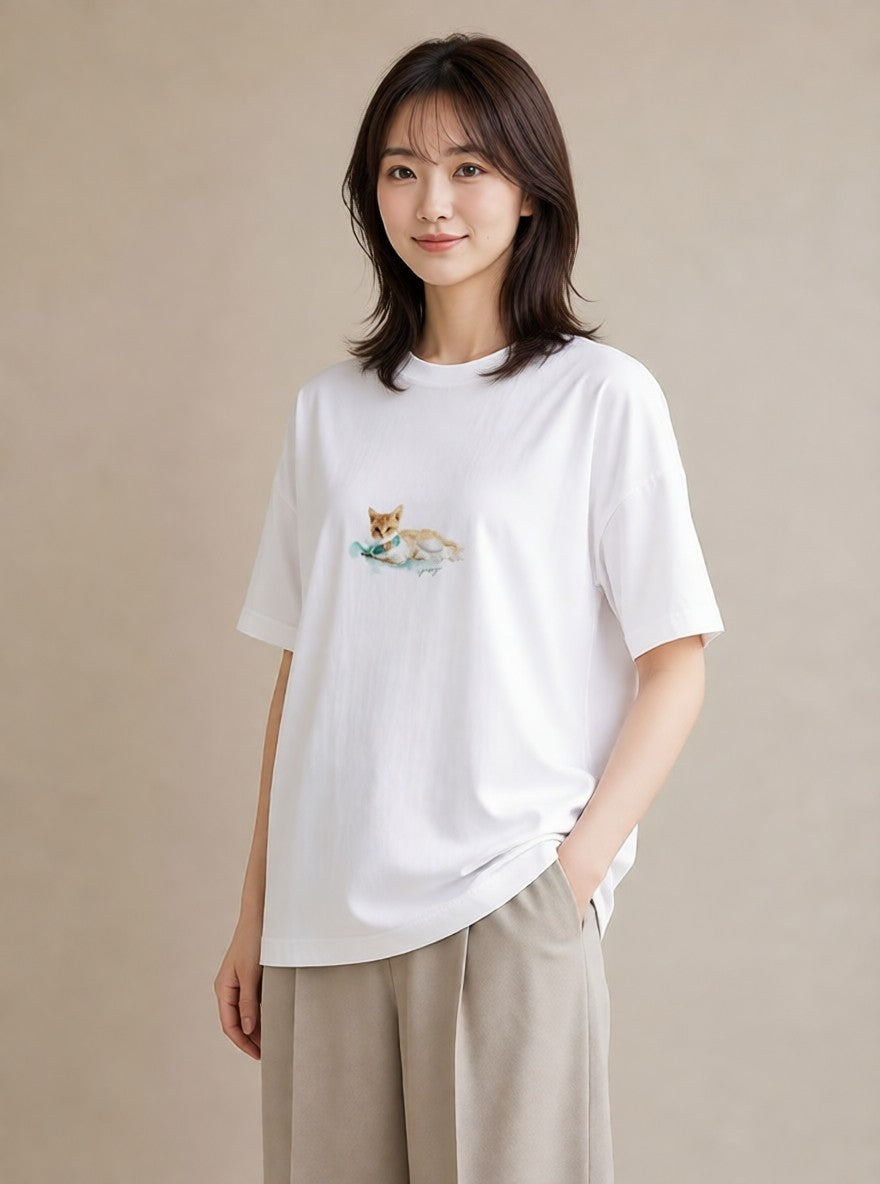 プリントTシャツ レディース アビシニアン 猫 ねこ イラスト シック 春コーデ 姉妹 白T