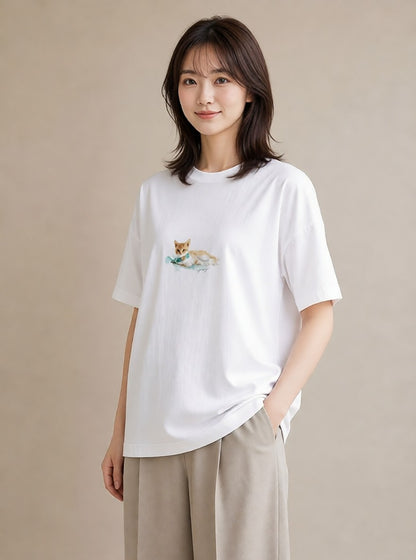 プリントTシャツ レディース アビシニアン 猫 ねこ イラスト シック 春コーデ 姉妹 白T