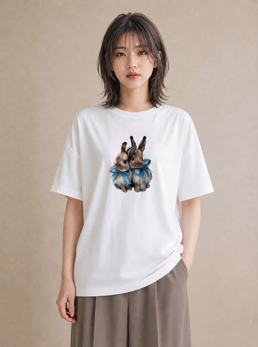プリントTシャツ レディース ネザーランドドワーフ ペット 動物 イラスト 可愛い 通勤 在宅 白T