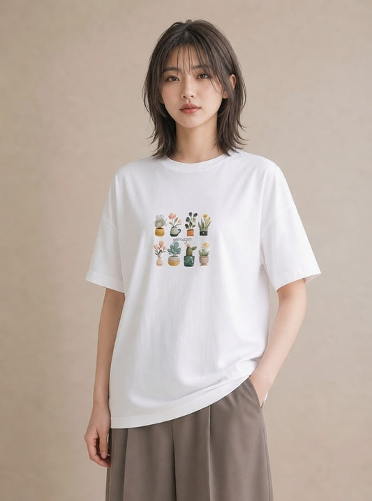 グラフィックTシャツ レディース 観葉植物 植物 ボタニカル イラスト 韓国風 おしゃれギフト 社会人 白T
