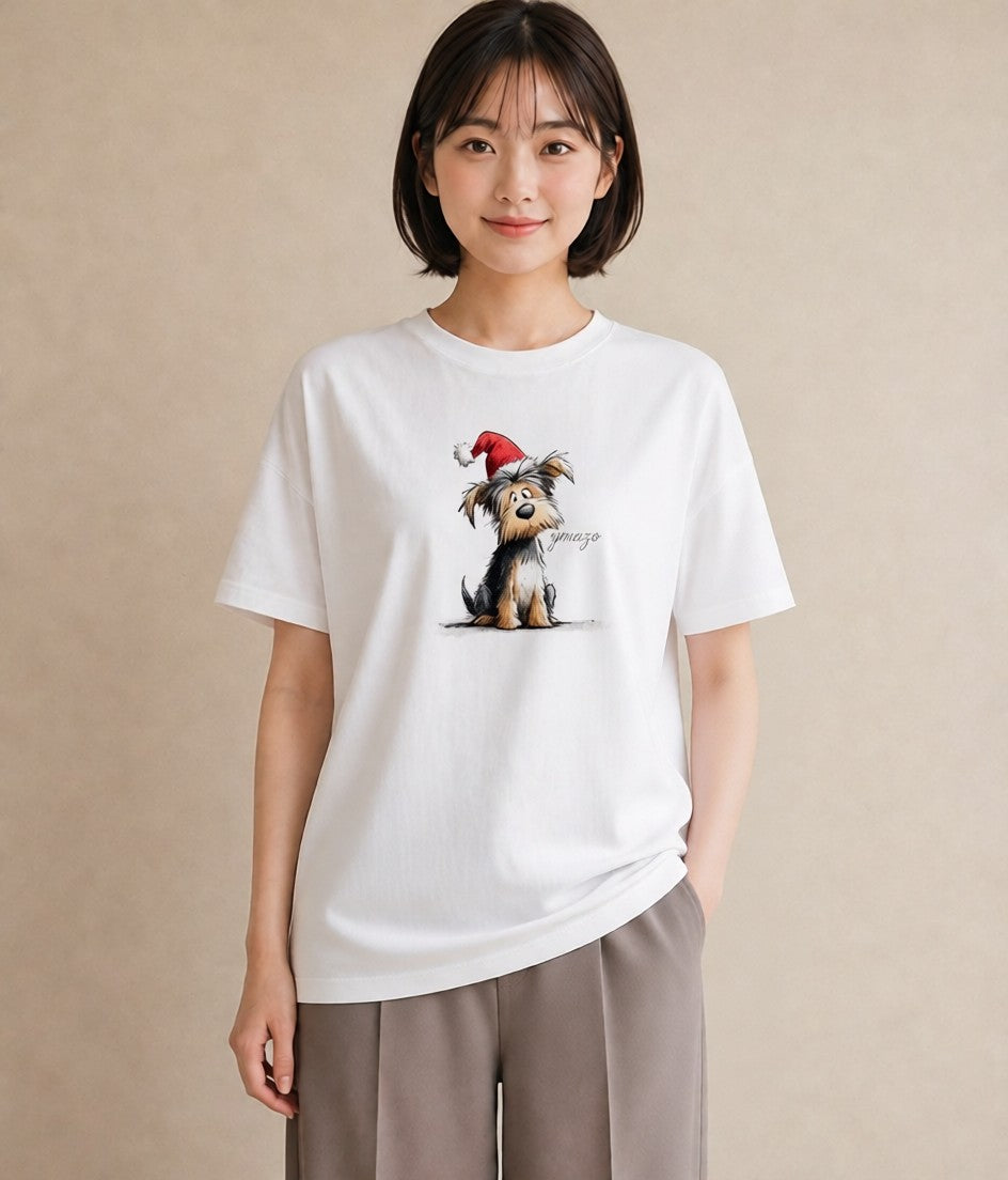 Tシャツ レディース ヨークシャーテリア 犬 いぬ イラスト ラフカジュアル ミセス 春コーデ 白T