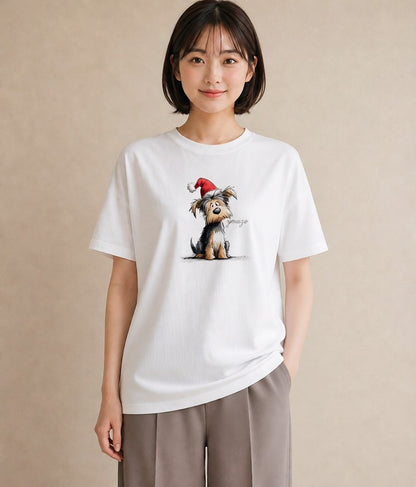 Tシャツ レディース ヨークシャーテリア 犬 いぬ イラスト ラフカジュアル ミセス 春コーデ 白T