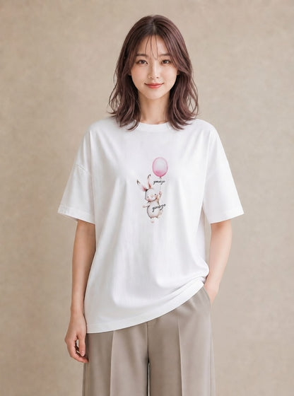 プリントTシャツ レディース 紙風船 和紙 ナチュラル アンティーク イラスト ゆるかわ 部屋着 女性向けギフト 白T