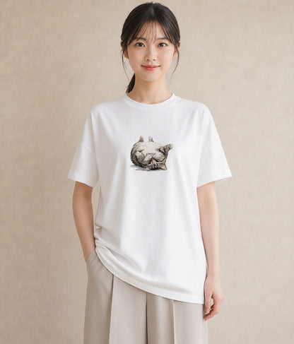 グラフィックTシャツ レディース しっぽ 猫 ねこ イラスト レトロ 送別ギフト 通勤 白T