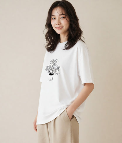グラフィックTシャツ レディース 夕暮れ バルコニー 夕焼け ナチュラル アンティーク イラスト ゆるコーデ 女子会 お揃い 白T