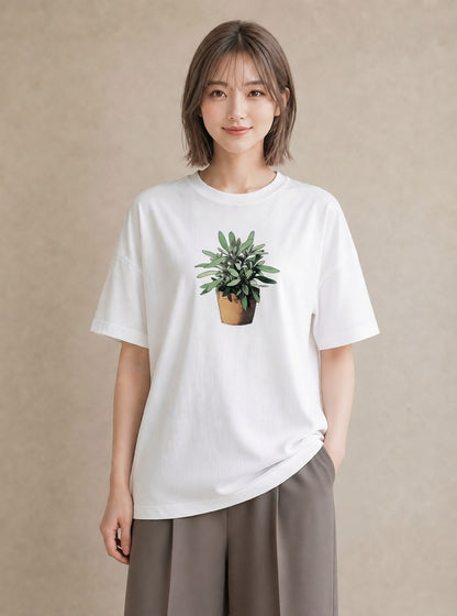 半袖Tシャツ レディース 多肉植物 植物 ボタニカル イラスト ゆるかわ 週末コーデ 敬老の日 白T
