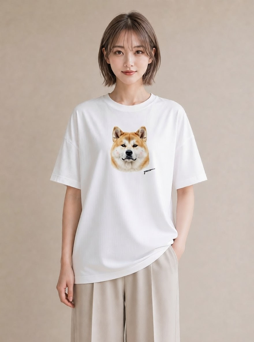 半袖Tシャツ レディース 秋田犬 犬 いぬ イラスト ユニーク 母娘コーデ 自分用 白T