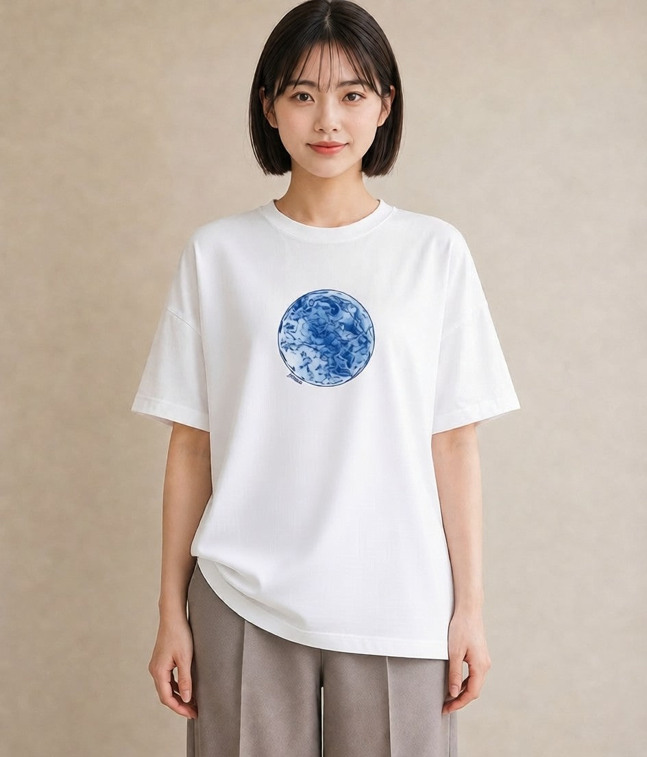 半袖Tシャツ レディース 双子座 星空 宇宙 イラスト 水彩風 ラフ レイヤード 白T