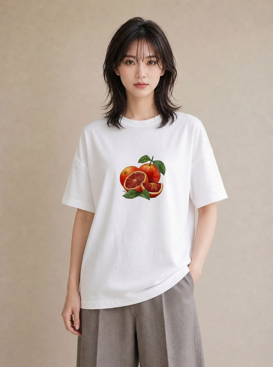 半袖Tシャツ レディース みかん 食べ物 フード イラスト ユニーク 姉妹 送別ギフト 白T