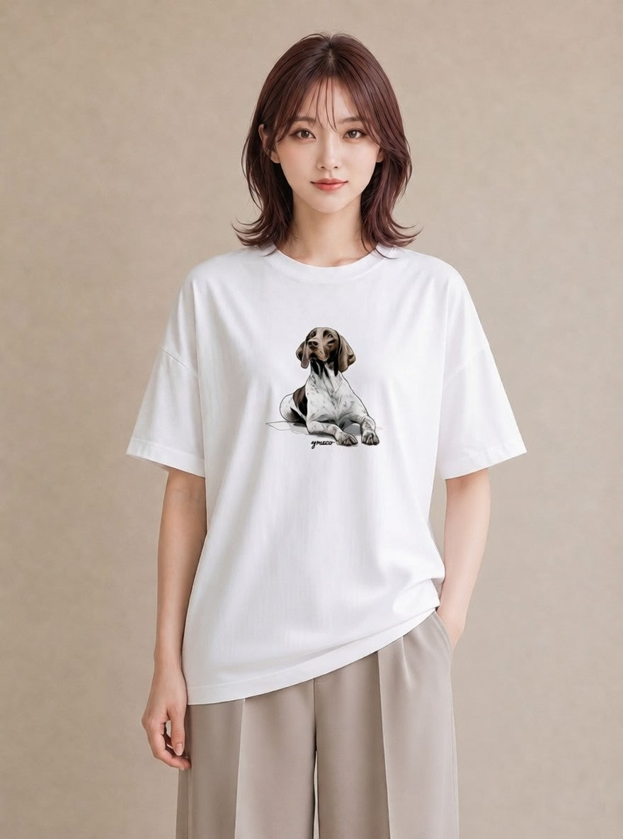 デザインTシャツ レディース 老犬 犬 いぬ イラスト 可愛い ラフ レイヤード 白T