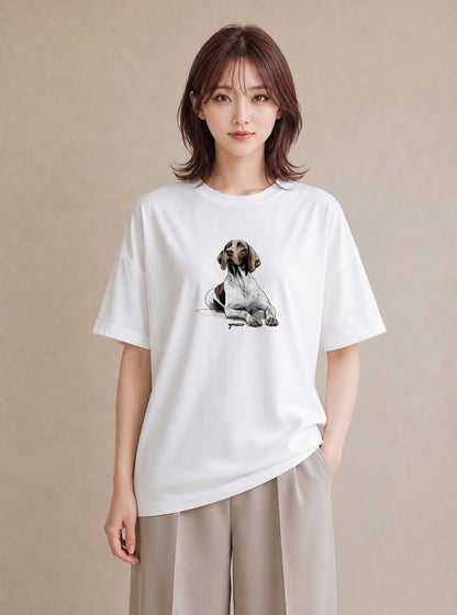 デザインTシャツ レディース 老犬 犬 いぬ イラスト 可愛い ラフ レイヤード 白T
