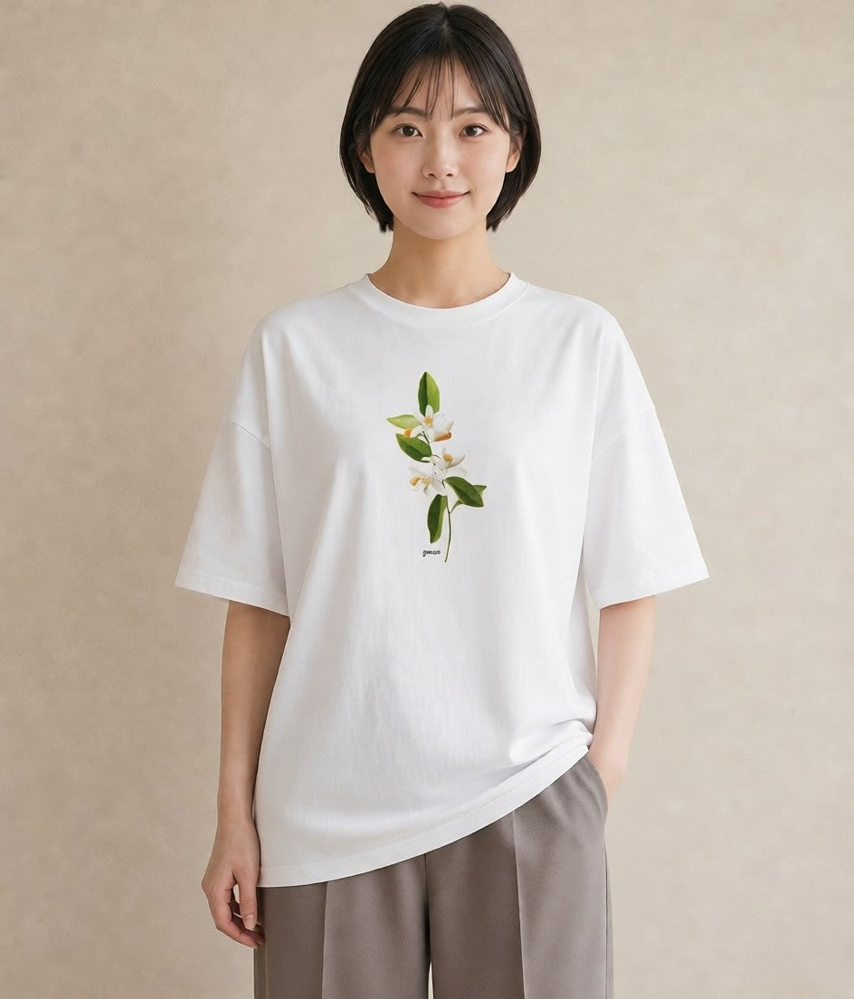 プリントTシャツ レディース 金木犀 花 花柄 イラスト ヴィンテージ風 部屋着 女性向けギフト 白T